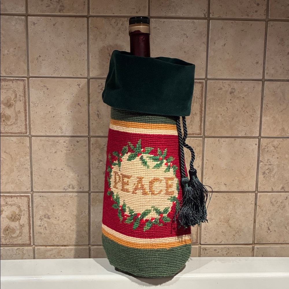 Needlepoint PEACE Wine Bottle Holder